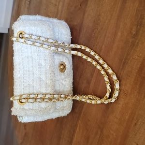 Urban Revivo small ivory tweed adjustable shoulder strap bag